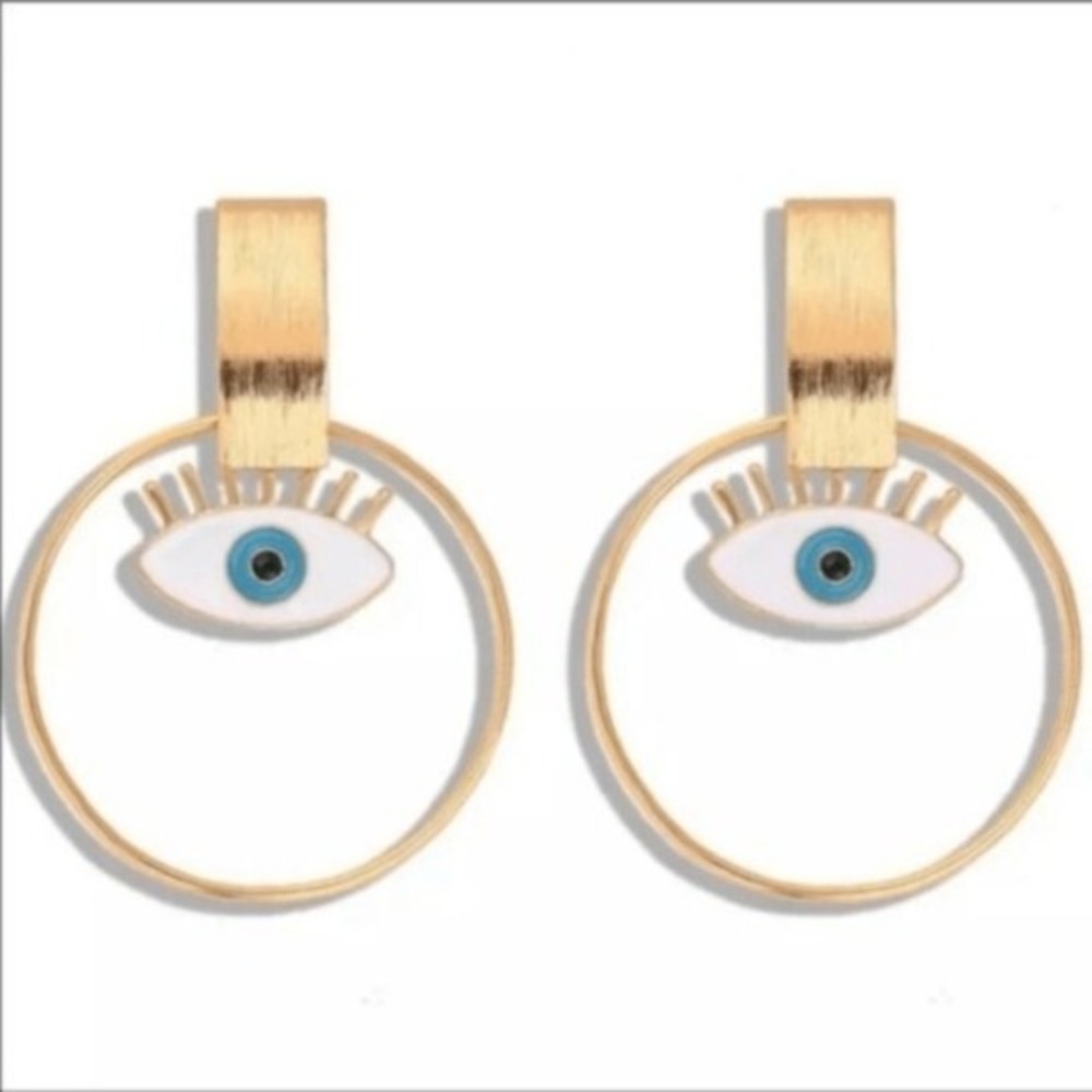 Evil Eye Earrings Gold Tone Hoop Dangle Drop Fashion‎ Earrings